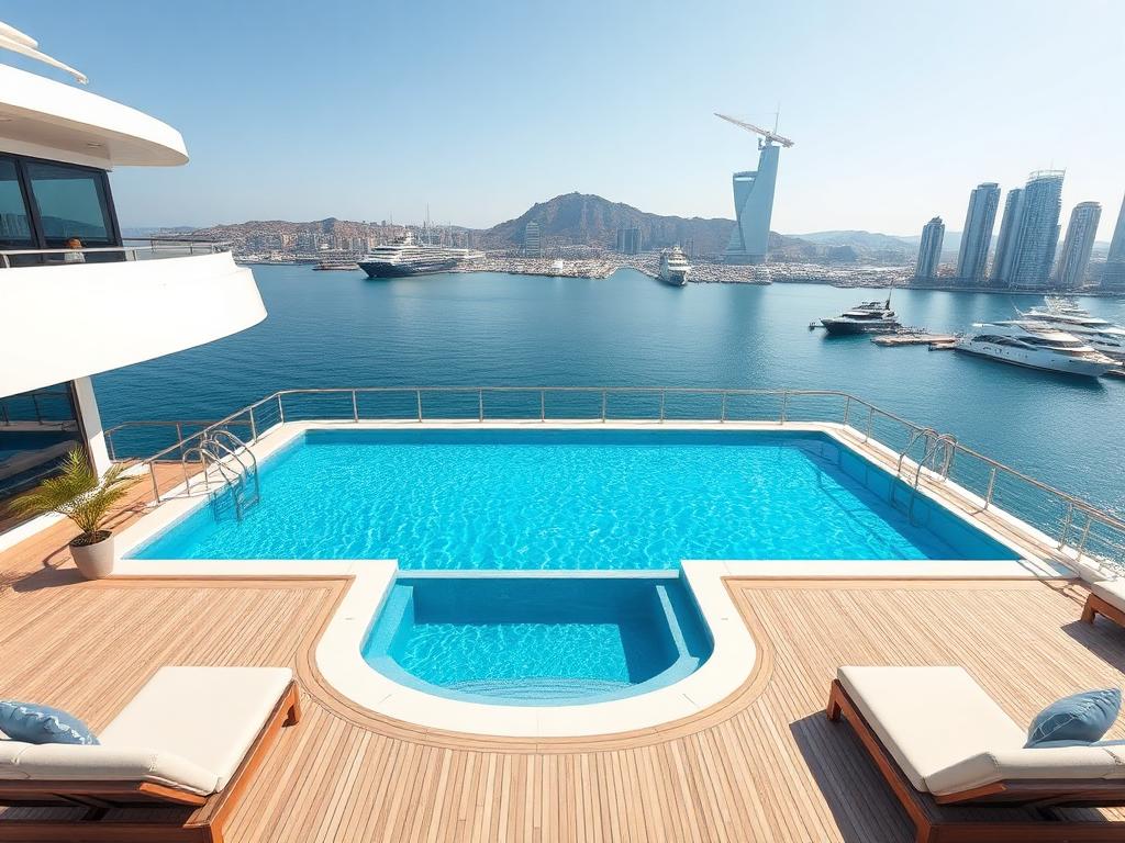 Pool deck celebration on mega yacht